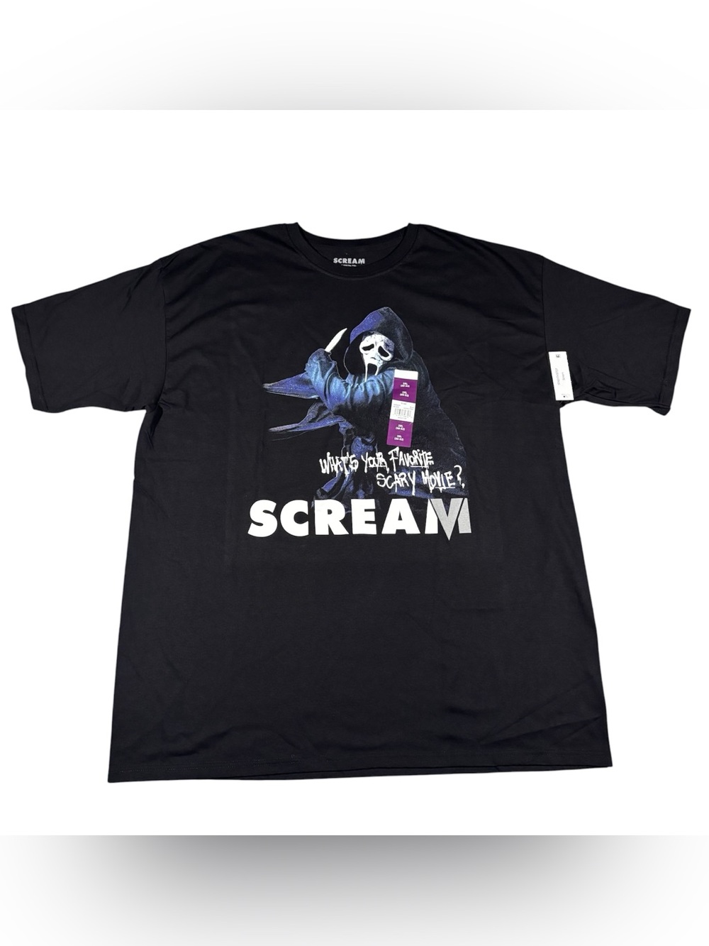 Scream Horror Ghostface What’s Your Favorite Scary Movie Black 2XL Graphic Shirt